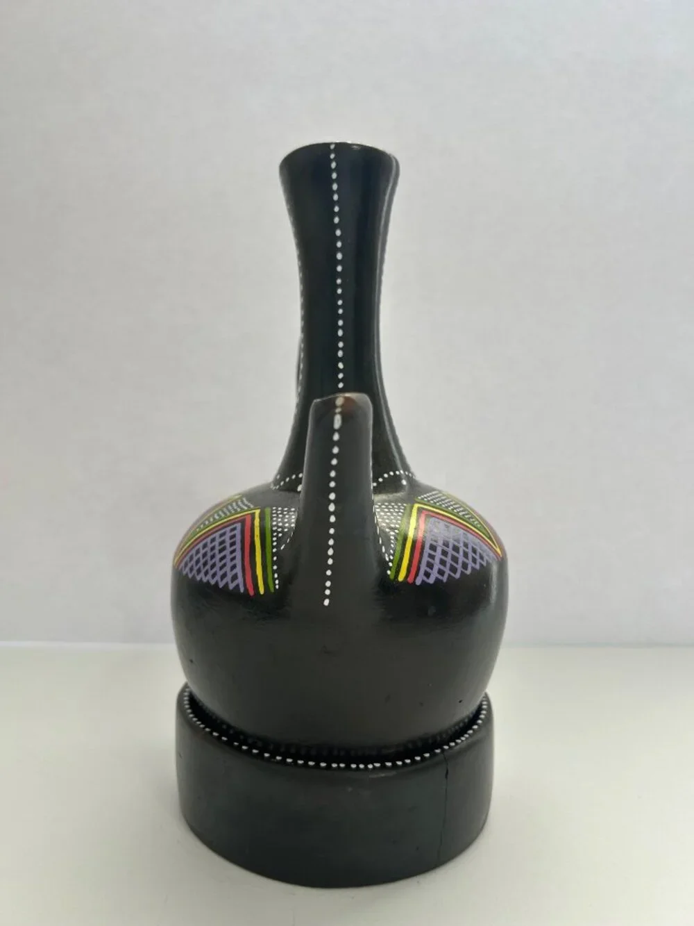 Ethiopian Jebena Coffee Pot w/ Stand Hand-Painted Black Ceramic Decorative FLAW